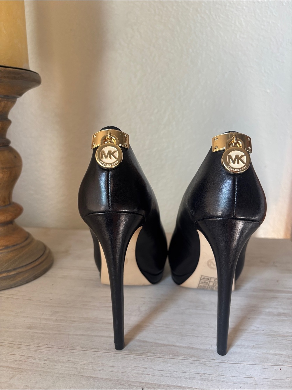 Michael Kors Black Leather Round-Toe Pumps - Picture 3 of 5